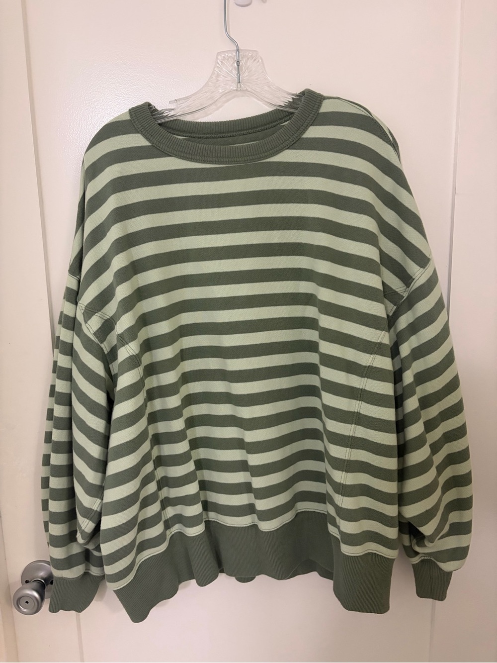 Oversized Striped Crewneck Sweater - Olive/Lime Green